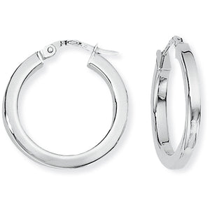 9ct White Gold Square Tube Round Hoops