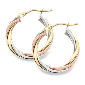 9ct Three Colour Gold Hoops