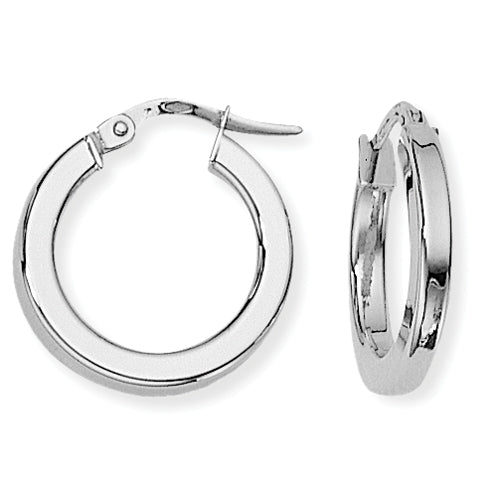 9ct White Gold Square Tube Round Hoop Earrings