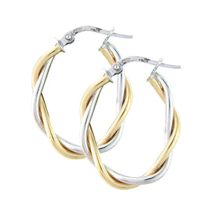 9CT White and Yellow Gold Oval Hoop Earrings