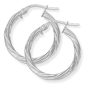 9CT White Gold Twisted Hoop Earrings