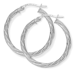 9CT White Gold Twisted Hoop Earrings