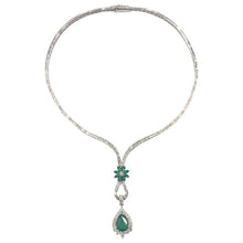 Load image into Gallery viewer, Emerald and Diamond Drop Necklace 18 Carat White Gold, 1960s
