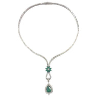 Emerald and Diamond Drop Necklace 18 Carat White Gold, 1960s