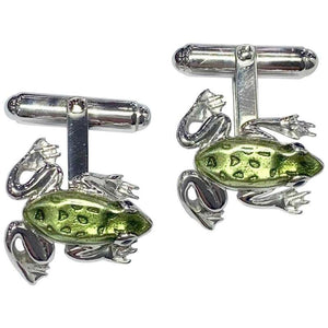 Silver and Enamel Frog Hinged Cufflinks