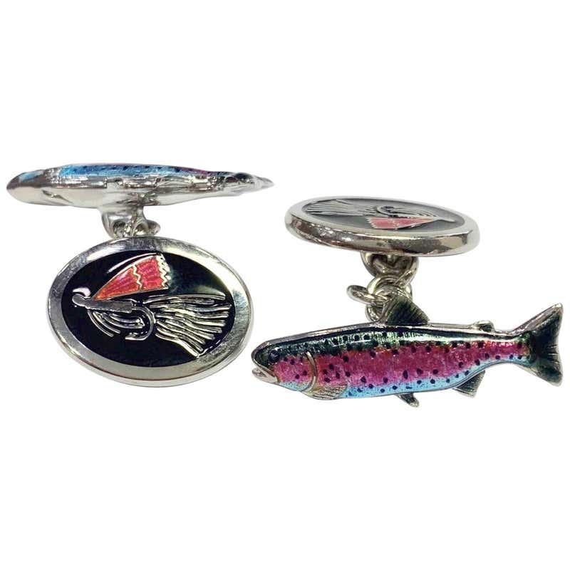 Silver and Enamel Fly Fishing Chain Cufflinks