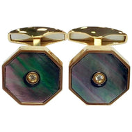 Silver Gold-Plated Mother of Pearl and Diamond Cufflinks