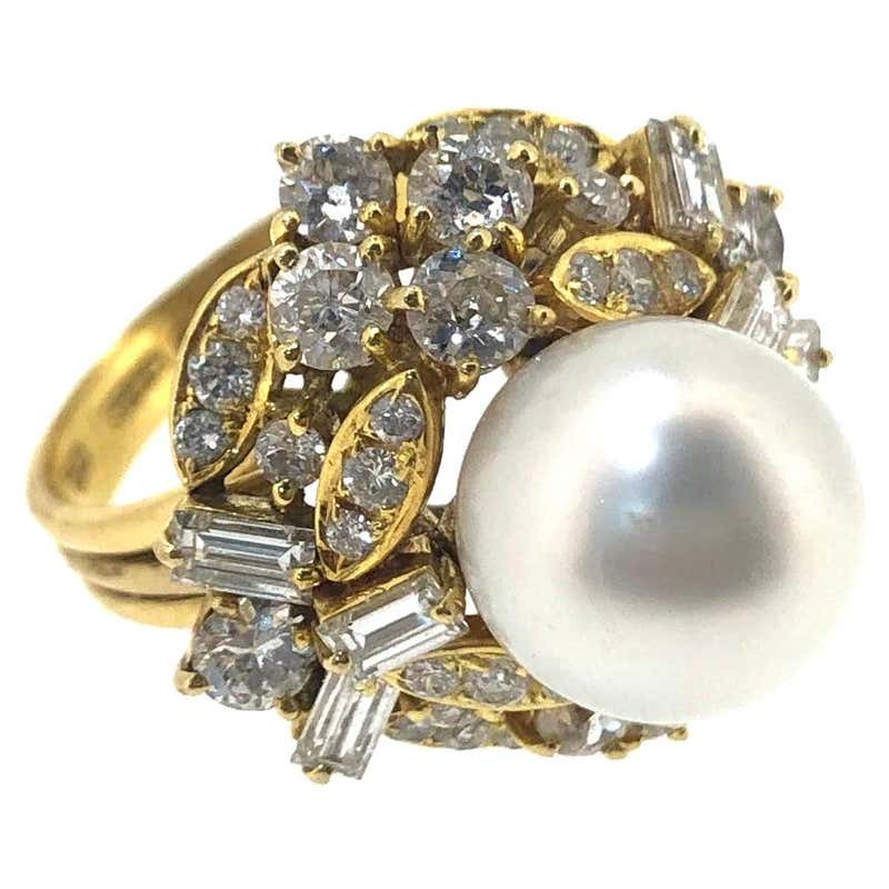 Sena Yellow Gold South Sea Pearl and Diamond Cocktail Ring