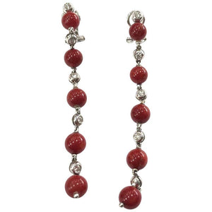 1960s Natural Coral and Diamond Drop Earrings