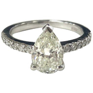 Pear Shape Diamond Single Stone Engagement Ring with Diamond Shoulders