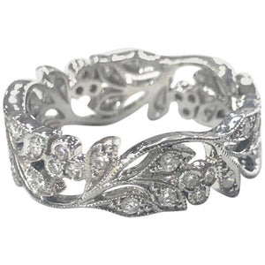 Edwardian Style Diamond Set Floral Design Band Ring 18 Carat White Gold