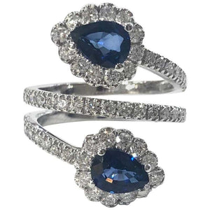 Diamond and Sapphire Crossover Cocktail Ring 18 Carat White Gold