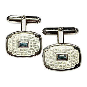 Blue Topaz and Enamel Solid Silver Hinged Cufflinks