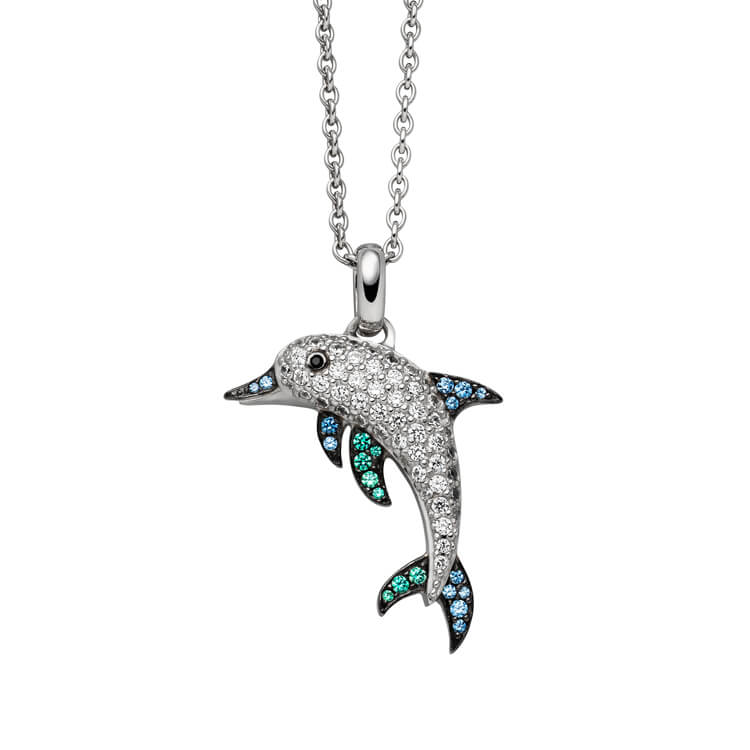 Viventy Silver CZ Dolphin Pendant