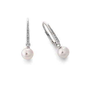 Silver Viventy CZ and Pearl Drop Earrings