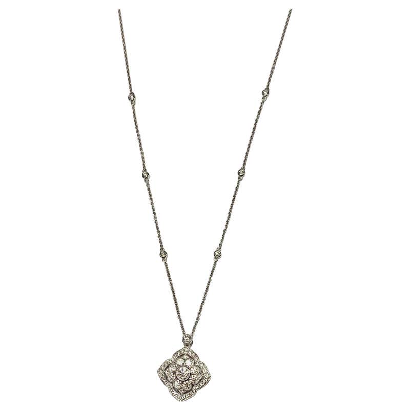 18 Carat White Gold Edwardian Style Diamond Pendant and Chain