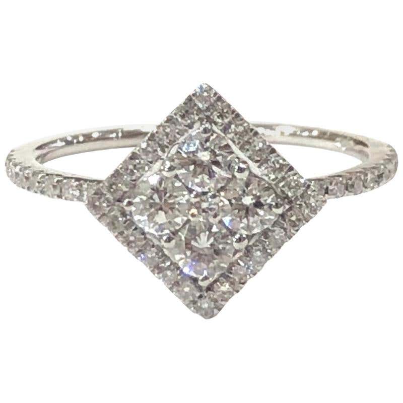 18 Carat White Gold Diamond Shape Delicate Art Deco Style Diamond Cluster Ring