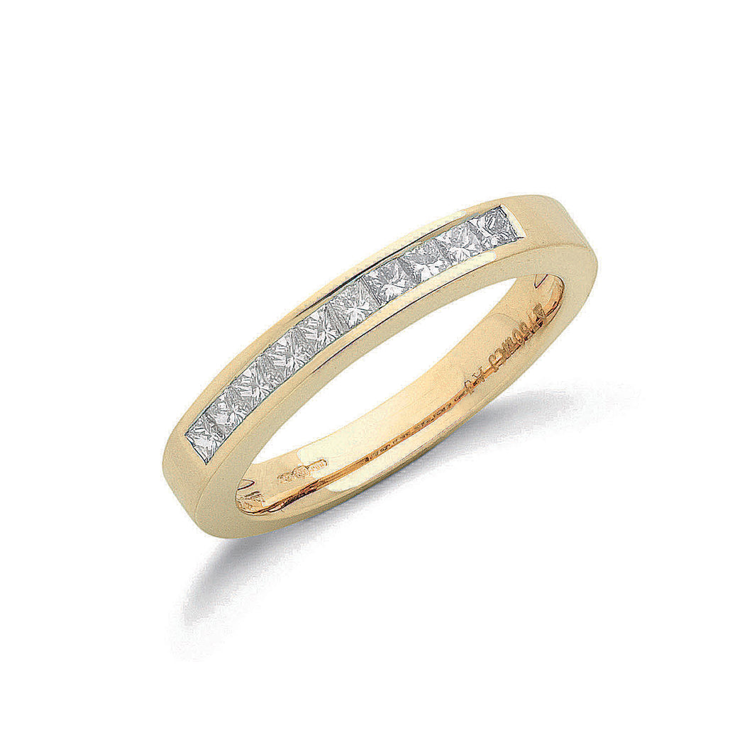 18ct Yellow Gold Princess Cut Diamond 0.50ct Half Eternity Ring