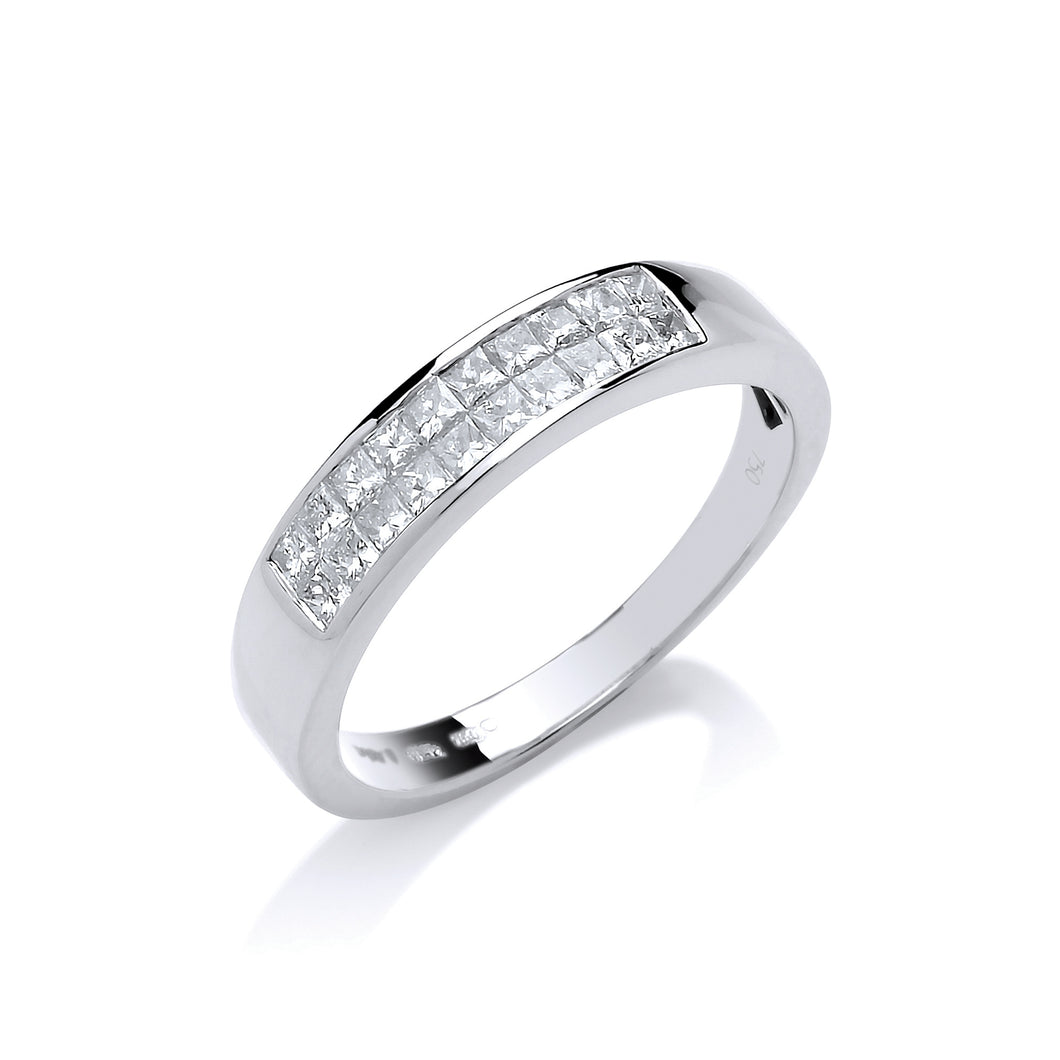 18ct White Gold Diamond 0.50ct Princess Cut 2 Row Eternity Ring