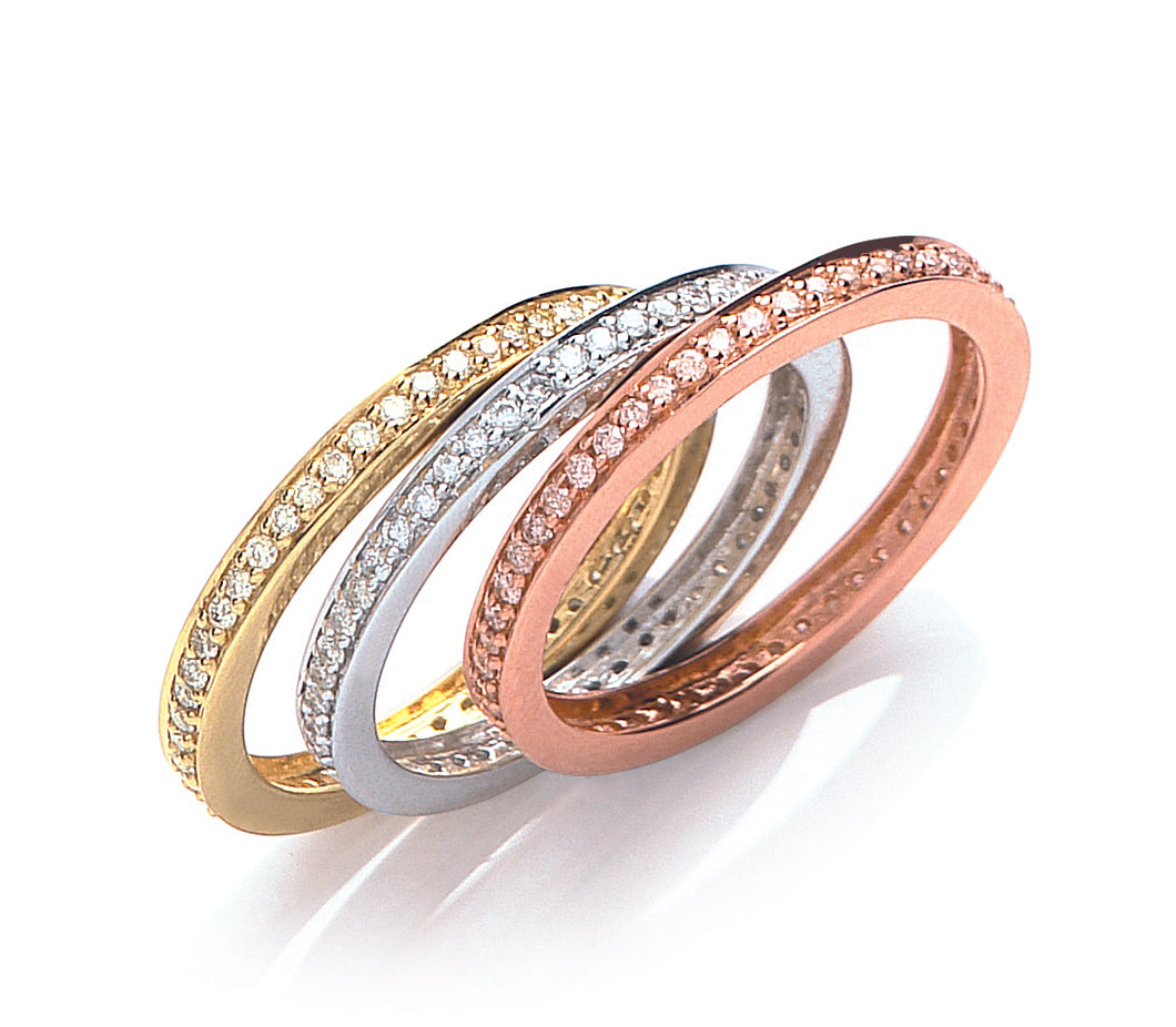 Set of 3 Diamond Eternity Rings in 18ct White, Yellow and Rose Gold
