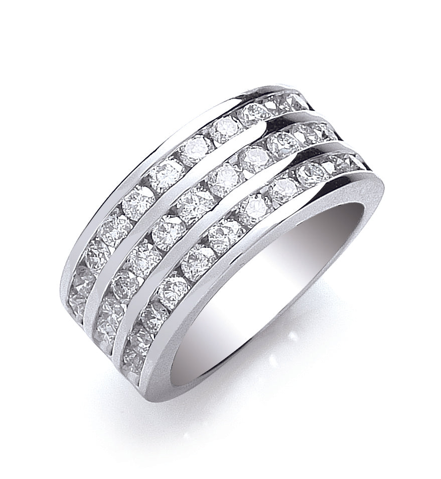 18ct White Gold Diamond 1.50ct Three Row Eternity Ring