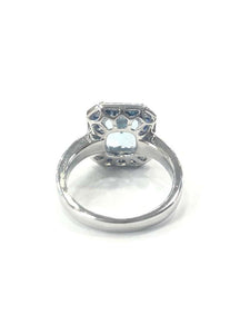 Art Deco Style Aquamarine, Sapphire and Diamond Cluster Cocktail Ring