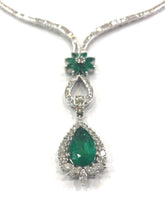 Load image into Gallery viewer, Emerald and Diamond Drop Necklace 18 Carat White Gold, 1960s
