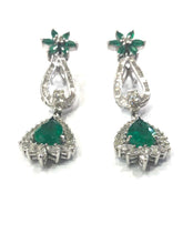 Load image into Gallery viewer, Emerald and Diamond Drop Earrings 18 Carat White Gold, 1960s
