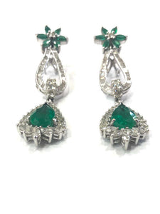 Emerald and Diamond Drop Earrings 18 Carat White Gold, 1960s