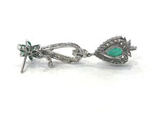 Load image into Gallery viewer, Emerald and Diamond Drop Earrings 18 Carat White Gold, 1960s
