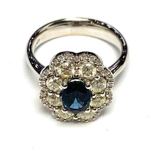 18 Carat White Gold Sapphire and Diamond Flower Cluster Ring
