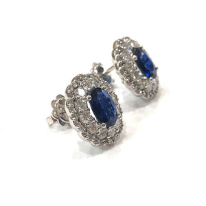 Large Edwardian Style Sapphire and Diamond Cluster Ear Studs