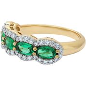 Load image into Gallery viewer, 5Stone Emerald and Diamond Cluster Ring

