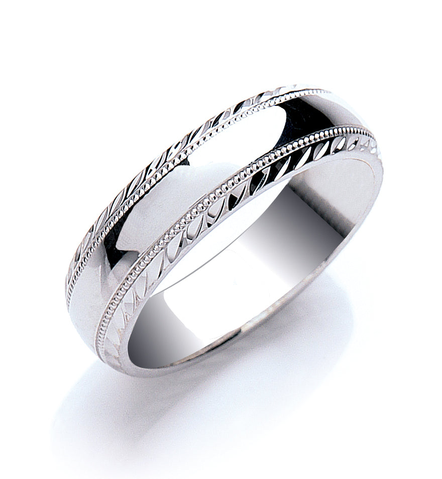 Court Mill Grain and Diamond Cut Edges Wedding Ring