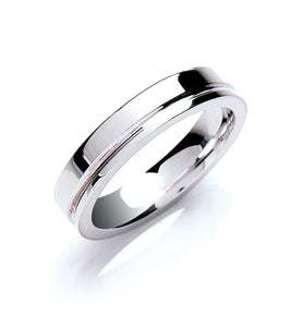 Flat Court Groove Detail Wedding Ring