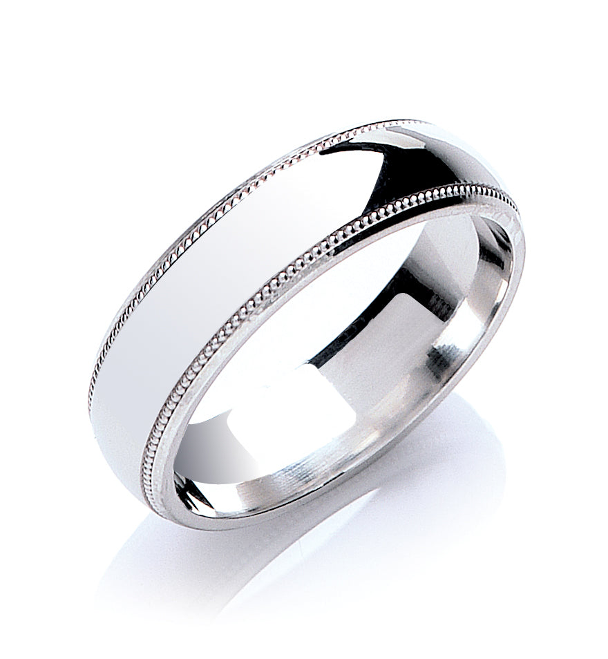 Court Shape Mill Grain Edge Wedding Ring