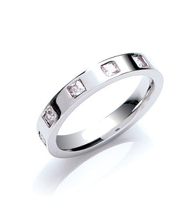 Princess Cut Diamond Set Flat Court Wedding Ring