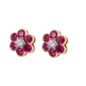 Ruby & Diamond 18ct White Gold Reverse Cluster Stud Earrings