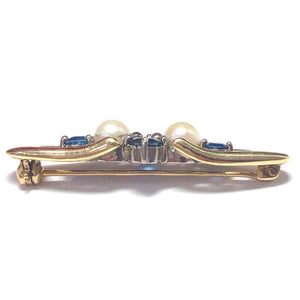 Sapphire and Culture Pearl Brooch