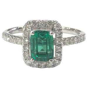 18 Carat White Gold Emerald and Diamond Cluster Ring