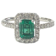 18 Carat White Gold Emerald and Diamond Cluster Ring