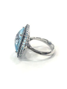 1970s Blue Topaz, Sapphire and Diamond Cluster Cocktail Ring