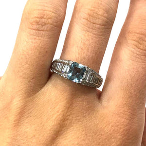 18 Carat White Gold Aquamarine and Baguette Diamond Ring