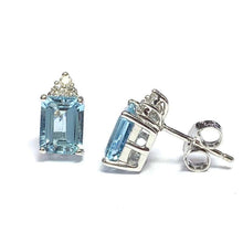 Load image into Gallery viewer, 18 Carat White Gold Aquamarine and Diamond Stud Earrings
