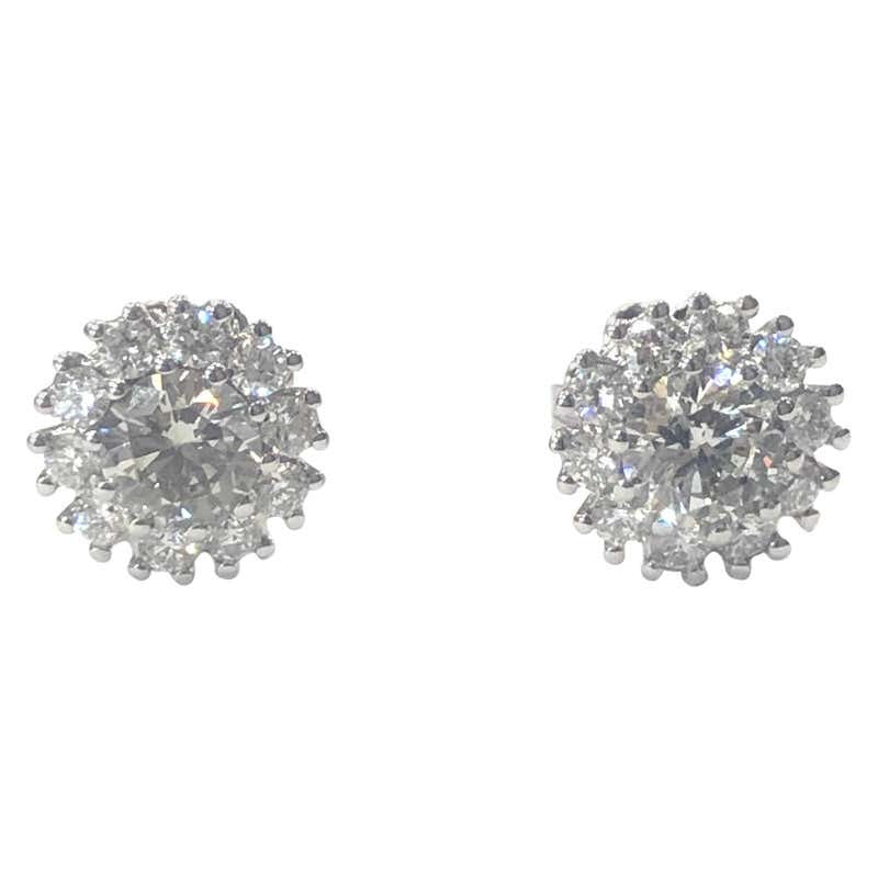 18 Carat White Gold Diamond Cluster Stud Earrings