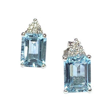 Load image into Gallery viewer, 18 Carat White Gold Aquamarine and Diamond Stud Earrings

