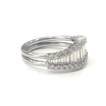 Load image into Gallery viewer, 18 Carat Gold Triple Row Baguette and Round Diamond Half Eternity Band Ring
