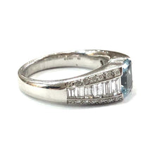 Load image into Gallery viewer, 18 Carat White Gold Aquamarine and Baguette Diamond Ring
