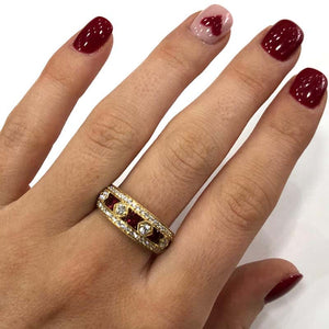 18 Carat Yellow Gold Ruby and Diamond Band Ring