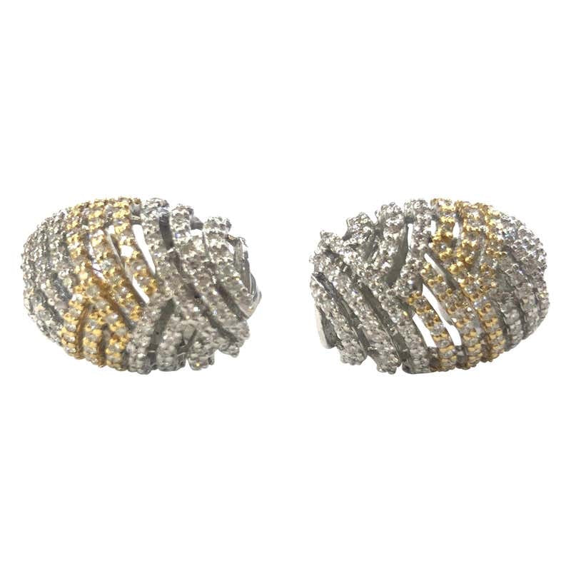 14 Carat Yellow and White Gold Diamond Earrings